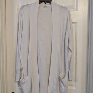 Pink Rose White Open-Front Cardigan